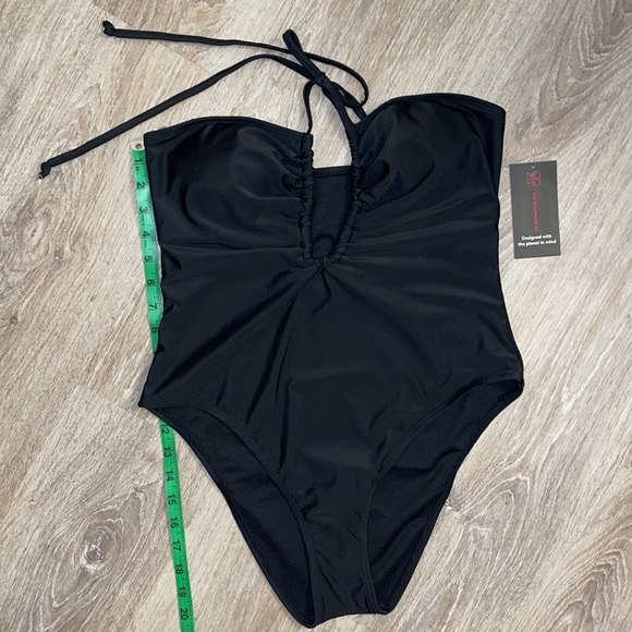 Women’s No Boundaries Juniors Ruched V-Neck One-Piece Swimsuit Halter Top Large - Picture 3 of 6